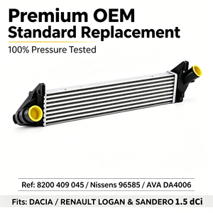 Intercooler standard OEM 8200409045 96585 DA4006 30255 IATF 16949 compatible avec Renault <span class=keywords><strong>Dacia</strong></span> Logan 1.5 DCi, pièce de rechange - Product Image 1