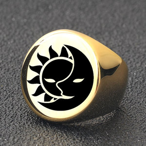 Bague Homme en Acier Inoxydable Soleil et Lune 22MM, Design Géométrique Rond, Bijou Tendance, Idée Cadeau - Product Image 3