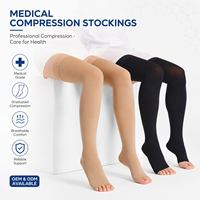 Bas de contention médicaux OEM, hauteur cuisse, à bout ouvert, à compression graduée, pour femmes, vente en gros