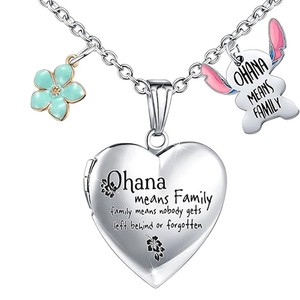 Collar Unisex de Acero Inoxidable Electrochapado con Forma de Corazón Abrible, Cadena de Eslabones, Diseño de Dibujos Animados Anime Stitch <span class=keywords><strong>Ohana</strong></span>, Novedad Superventas - Product Image 5