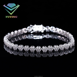 Fine Jewelry S925 Sterling Silver gold Plated VVS D Color Moissanite round brilliant Cut flower Tennis Chain for Women <b>Bracelet</b> - Product Image 1