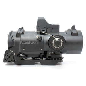 Cannocchiale Buzzard Optics 1X-4X a Zoom Fisso con Mini Mirino a Punto Rosso Compatto, Ottica Tattica per Caccia e Addestramento - Product Image 2