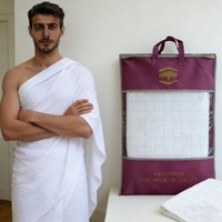 Fournisseur d'usine, tissu d'Ihram en polyester pour hommes, pèlerinage, séchage rapide, écologique, serviette à carreaux douce, logo Umrah, haute qualité
