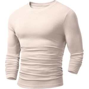 Camiseta de entrenamiento de gimnasio ligera ajustada musculosa para hombre 2025 patrón sólido acanalado antiarrugas cuello redondo manga larga - Product Image 5