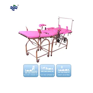 Medical Hospital Gynecology Pink Metal Two Sections Delivery Bed Labour Beds With Mattre And Castors