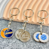 Fabrication bon marché chariot livre euro pièce jeton porte-clés supermarché casier pièce chariot jeton porte-clés
