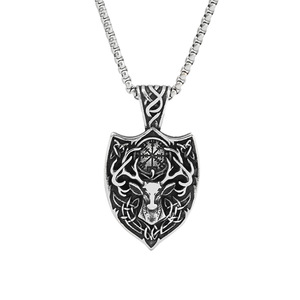 Yunnique – collier en acier inoxydable pour hommes, pendentif tête de cerf, forme d'épée, design boussole viking, bijoux cadeau - Product Image 5