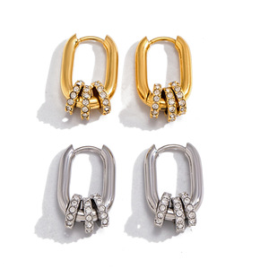 Pendientes de aro de acero inoxidable con forma ovalada geométrica y diamantes de imitación para mujer, joyería de fiesta - Product Image 5