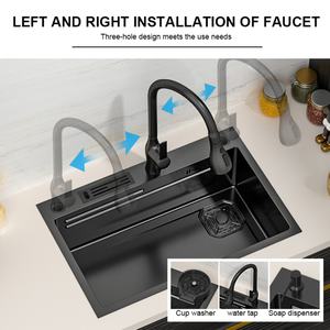 Grifo de Cocina Doble Cuadrado Moderno de Acero Inoxidable SUS 304 Negro, Fabricado a Máquina, Incluye Portacuchillos - Product Image 5