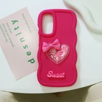 Coque de Téléphone Fille Mignonne avec Décoration Arrière en Forme de Cœur 3D pour iPhone, Vivo, Oppo, Samsung, Xiaomi, Infinix