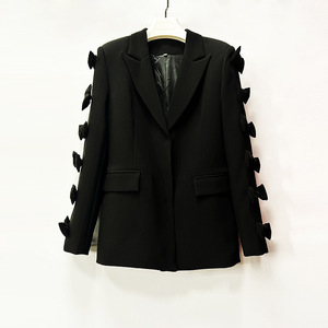 AELESEEN High Fashion Women's Blazer Suit Autumn Winter <strong>Red</strong> Black Temperament Heavy Industry <strong>Bow</strong> 3D Design Long Coat Female - Product Image 2
