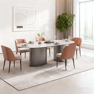 Ensemble de table à manger italienne 6 places Pieds en acier inoxydable noir Pieds de piédestal Assorti au canapé et aux chaises Ensemble de table à manger pour <span class=keywords><strong>maison</strong></span> de luxe - Product Image 2