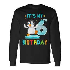 T-shirt d'anniversaire Penguin pour enfants de 6 ans, à manches longues, pour le 6e anniversaire - Product Image 1