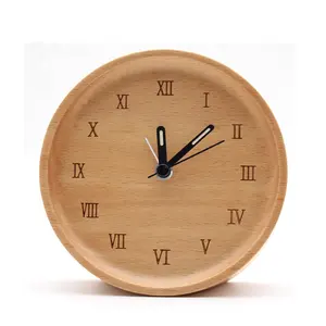 Creative Solid Wood New Small Alarm Clock Nordic Minimalist Style Bedroom Bedside Mute Wooden Desk Clocks Radio Digital Circular