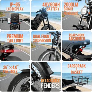 High Performance 48V 60Ah Fat Tire Electric Bike Fast Speed Moped Style Ebike With Shimano 7 Speed All Weather Design Bike - Product Image 5
