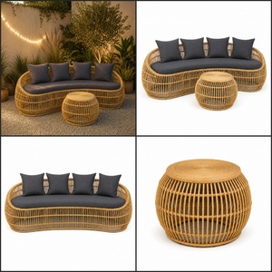 Conjunto de Sofá de Ratán Moderno para Exteriores con Cojines y Mesa de Centro, Muebles de Jardín Contemporáneos, Tejido Natural, Resistente a los Rayos UV - Product Image 6