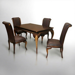 Juego de Mesa de Comedor Antigua de Madera Maciza con Motivo Floral, Muebles para Comedor - Product Image 1