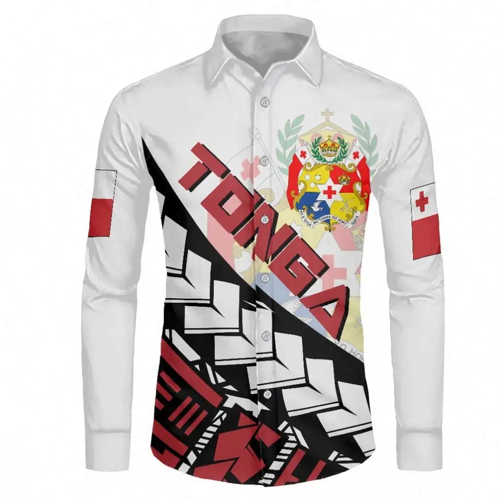 남성 셔츠 도매 캐주얼 폴리네시아 문신 TONGA 부족 디자인 스포츠 셔츠 남성 2024 가을 일반 긴 소매 셔츠 남성용