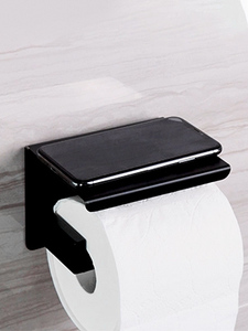 Porte-papier toilette WEKIS en acier inoxydable noir avec étagère, à fixer au mur, pour salle de bain et cuisine, design moderne - Product Image 4