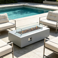 Nouvelle Cheminée à Gaz GFRC Style 2026 pour Salon, Table de Feu Rectangulaire Moderne d'Extérieur en Ciment de 60 Pouces avec Brûleur en Acier