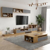 Ensemble de meubles modernes en bois pour salle à manger et salon, avec meubles TV en verre et tables basses d'appoint