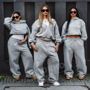 Özel Boxy Fit çift katmanlı gri Stacked yığılmış Baggy boy fransız Terry pamuk eşofman <span class=keywords><strong>Sweatpants</strong></span> ve Hoodie erkekler için Set - Product Image 6