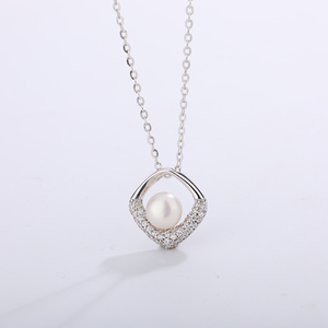 Freshwater Pearl Pendant <b>Necklace</b> S925 Silver Sparkling Cubic Zirconia Elegant Dainty Fine Jewelry Gift for Women - Product Image 2