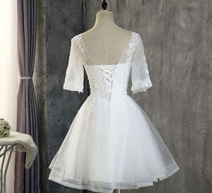 Robes <span class=keywords><strong>de</strong></span> demoiselle d'honneur courtes à manches courtes et col rond, couleur <span class=keywords><strong>blanc</strong></span>/rouge/gris/<span class=keywords><strong>champagne</strong></span> - Product Image 6