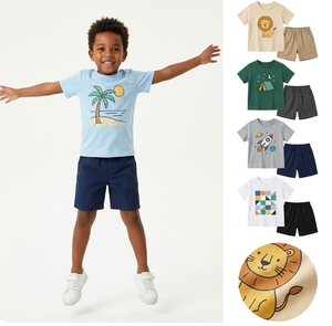 Conjunto de Camiseta y Pantalones Cortos para Niños con Estampados de Animales y Naturaleza, Ropa de Verano para Niños, Colores/Diseños Variados, Modelo Profit King 2026.5 - Product Image 1