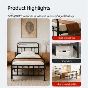 Lit en métal personnalisable <span class=keywords><strong>de</strong></span> style français, structure silencieuse <span class=keywords><strong>à</strong></span> mortaise et tenon, OEM ODM, pour hôtel, appartement, dortoir, chambre <span class=keywords><strong>à</strong></span> coucher - Product Image 2