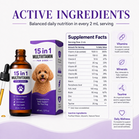Gouttes liquides multivitaminées pour chiens 15-en-1 pour la santé immunitaire et cardiaque, complément vitaminique pour animaux à absorption élevée, 60 ml pour le bien-être quotidien