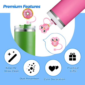 Couvre-paille en silicone rose en forme de hibou avec impression de motifs irréguliers scintillants - Product Image 2