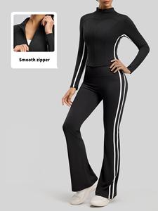 WOJIEER JYT Ensemble 2 pièces pour femme : Veste zippée ajustée effet seconde peau et Leggings évasés effet push-up, pour Fitness, Gym, Yoga - Product Image 2