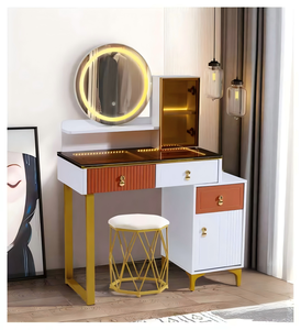 Modern <b>Makeup</b> <b>Vanity</b> Table With Lighted Mirror Storage Desk For Bedroom Furniture - Product Image 1