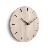 Jam Dinding Kayu Solid Custom Dekorasi Rumah, Jam Hias Gantung Modern Bentuk Bulat 12 Inch, Grosir Pabrik Jam Kayu