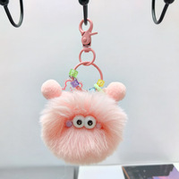 Porte-clés en peluche semi-artisanal multicolore en forme de charbon, style IG, avec pompon en peluche, tendance internationale