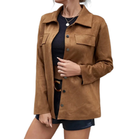 Jaket Mantel Kerah Tegak Slim Wanita Eropa Amerika untuk Musim Gugur dan Musim Dingin, Serbaguna, Kasual, Modis, Bahan Suede Kulit Domba