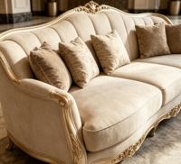 Ensemble de canapés modulaires en tissu de luxe français, canapé-lit en forme de L en éponge, garniture dorée sculptée à la main, pieds en acier inoxydable, personnalisable pour appartement
