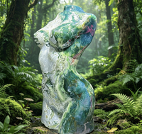 Grande sculpture de torse féminin en agate mousse naturelle de 61 cm, statue de dame en cristal unique, pierre de guérison, décoration d'intérieur