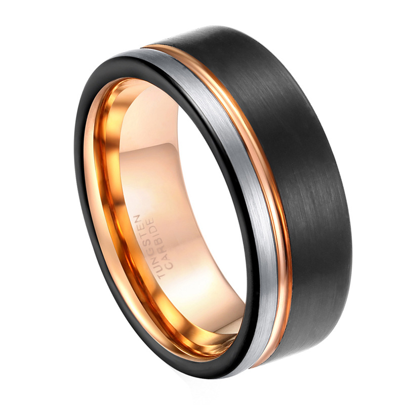 Tungsten Carbide Wedding Band 6mm/8mm Rose Gold Line Ring For Men