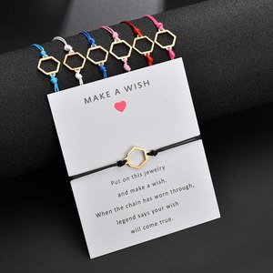 Bracciale di perline in oro caldo geometrico esagonale alla moda intrecciato fascino dell'<span class=keywords><strong>amicizia</strong></span> con carta dei desideri di anniversario personalizzabile - Product Image 2