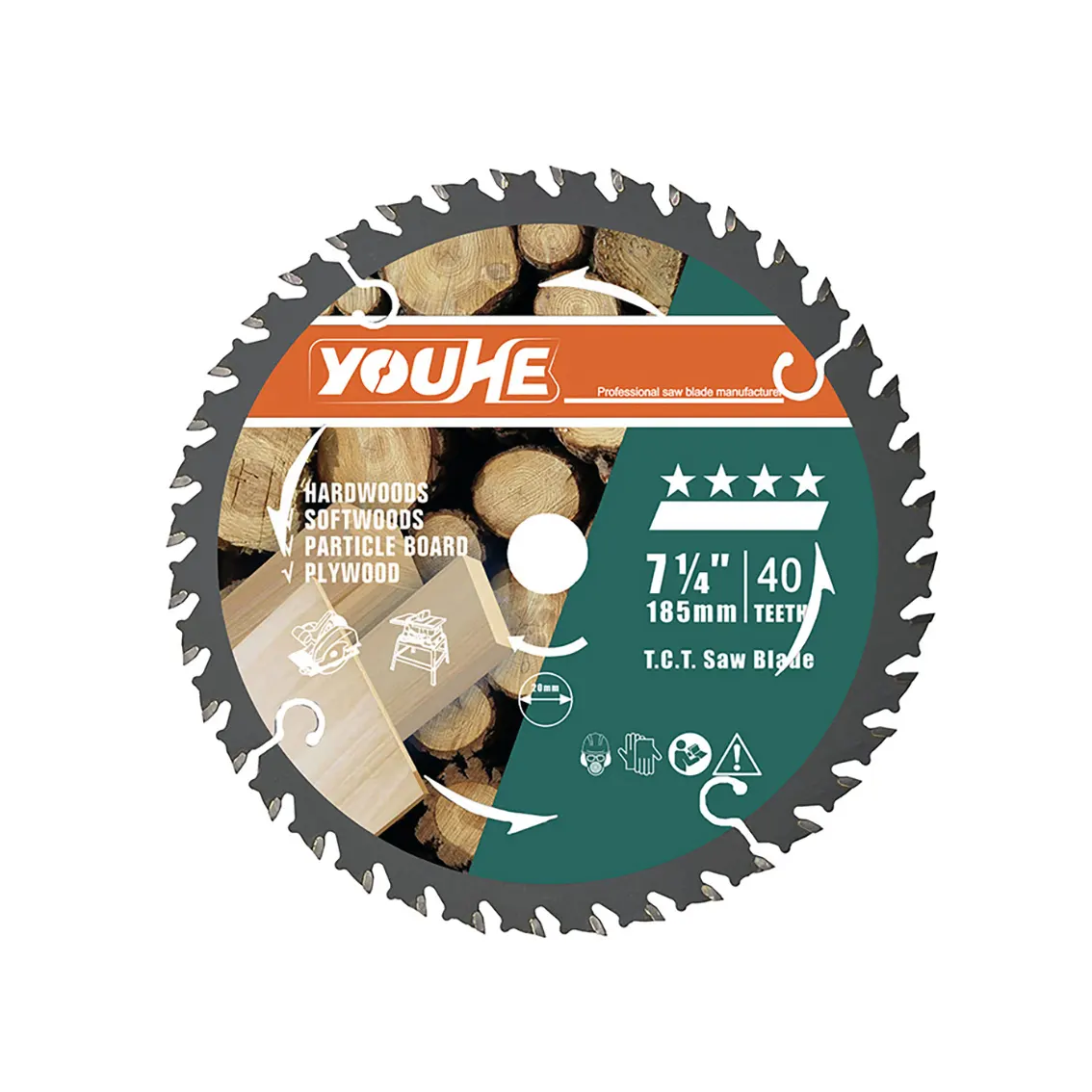 YOUHE Calidad confiable 7-1/4 "185MM * 15,88*40T Hoja de sierra TCT para cortar MDF