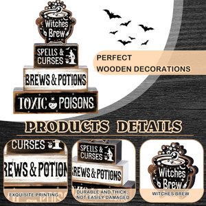 4ชิ้นแม่มดฮาโลวีนชงตกแต่งโต๊ะ: ป้ายไม้สำหรับถาดฉัตรบ้านไร่สะกดโต๊ะกลางโต๊ะ - Product Image 4