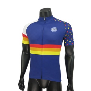 <span class=keywords><strong>Maillot</strong></span> de <span class=keywords><strong>cyclisme</strong></span> à manches courtes personnalisé pour hommes avec rayures et <span class=keywords><strong>pois</strong></span> respirant fermeture éclair complète haut de vélo pour l'équitation et la course - Product Image 3