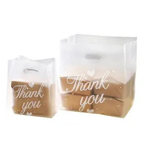 Frosted Transparent Takeaway Thank You Shopping Bags Salad/Bread/Sandwich Handle Plastic Food Bag
