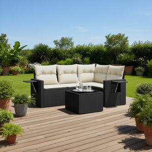 Set Divano da Esterno in Polyrattan Nero 5 Pezzi con Cuscini Arredamento da Giardino Design Elegante - Product Image 2