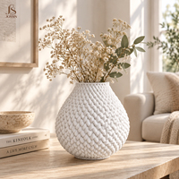 Vase à fleurs en céramique unique Jossin avec texture tissée 3D, finition blanche, vase décoratif moderne pour événements, bureau, salon, table