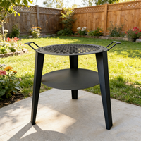 Brasero en fer robuste rond avec grille radiale et poignées pour patio extérieur, jardin et camping