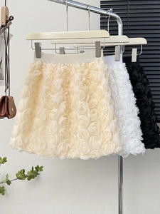 Falda Corta de Cintura Alta, Diseño Ajustado en Línea A, Juvenil y Femenina, con Cuentas, de Fibra de Poliéster Antiarrugas, para Verano - Product Image 1