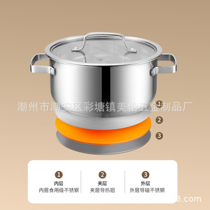 ชุดเครื่องครัวสแตนเลส 3 ชิ้น ใช้กับเตาแม่เหล็กไฟฟ้าได้ ฐานหลายชั้น ชุดของขวัญ ใช้กับเตาอบได้ ป้องกันสนิม - Product Image 5